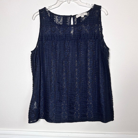 3/$20💥 Loft Sheer Floral Lace Sleeveless Camisole Tank Top Navy Blue - Picture 1 of 14